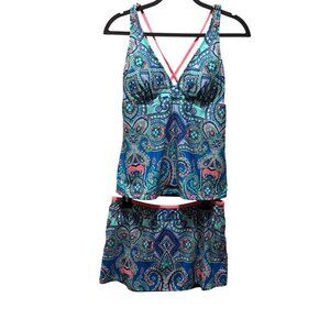 Alex Marie Womens Paisley Print Swimsuit Set With Skirt Bottoms Size 10-12
